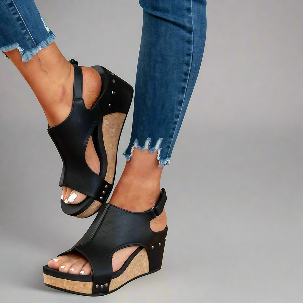 Sandales orthopédiques femme, semelle ergonomique antidérapante, noir