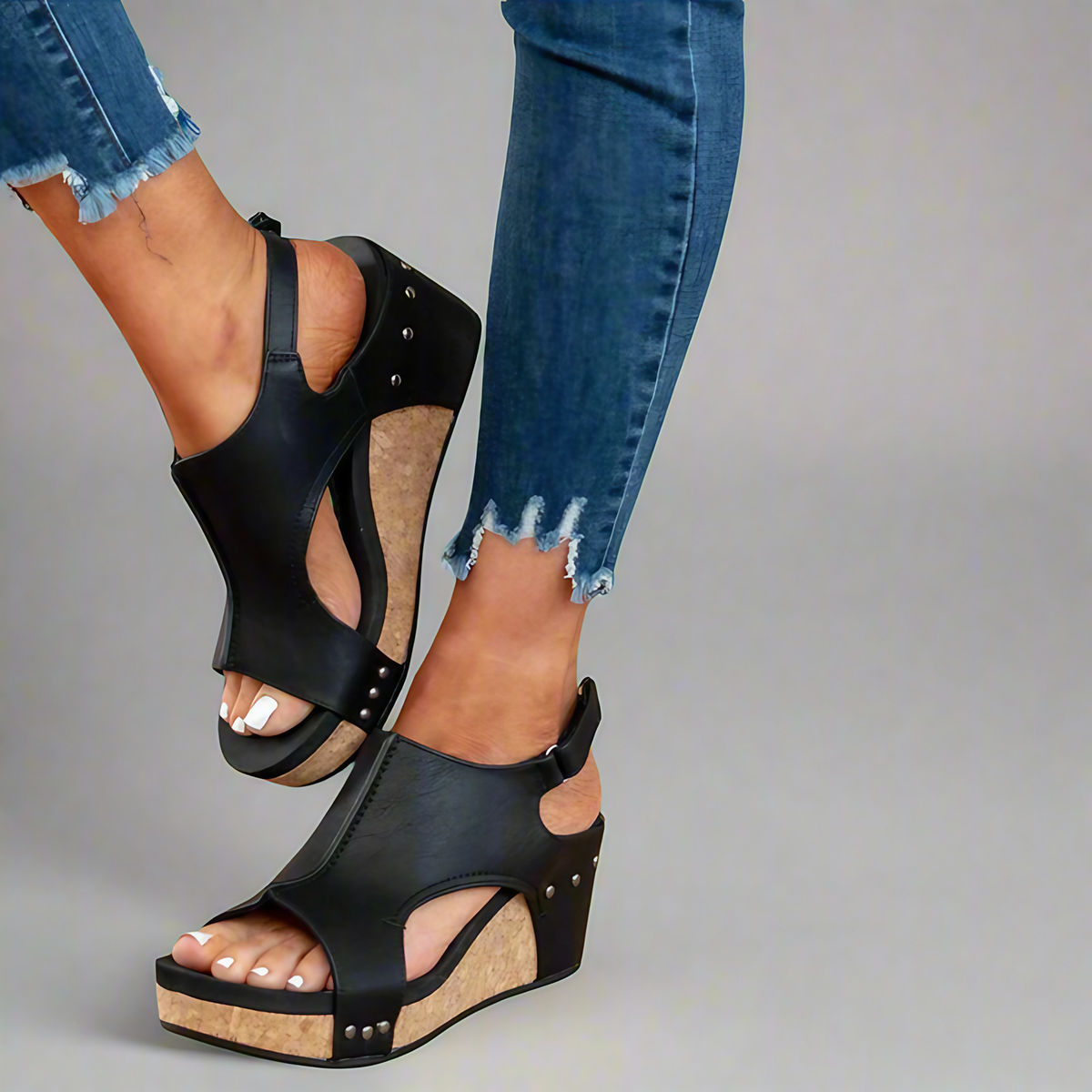 Sandales orthopédiques femme, semelle ergonomique antidérapante, noir
