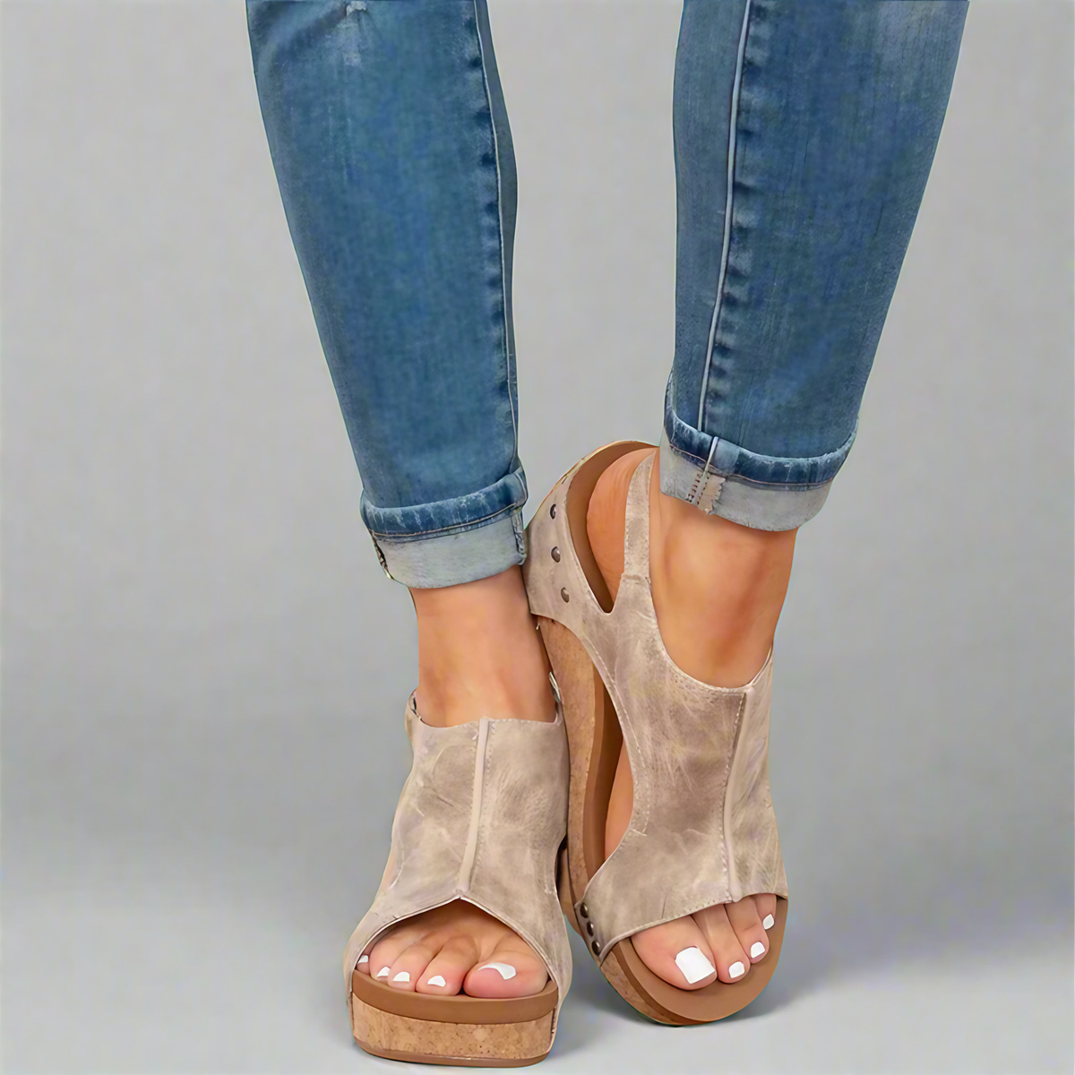 Sandales orthopédiques femme, semelle ergonomique antidérapante, gris clair