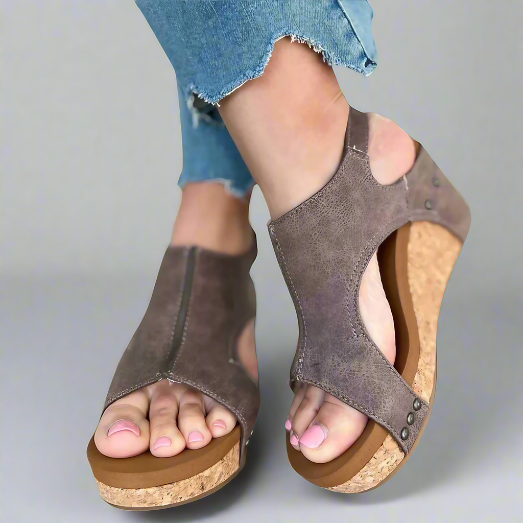 Sandales orthopédiques femme, semelle ergonomique antidérapante, café