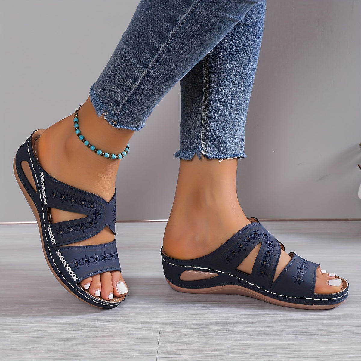 Sandales orthopédiques femme à brides réglables, quatre coloris, bleu