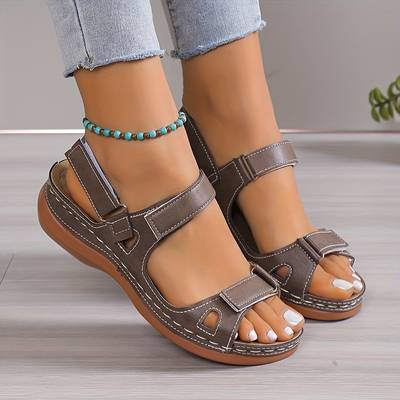 Sandales orthopédiques femme à scratch, semelle rembourrée, marron