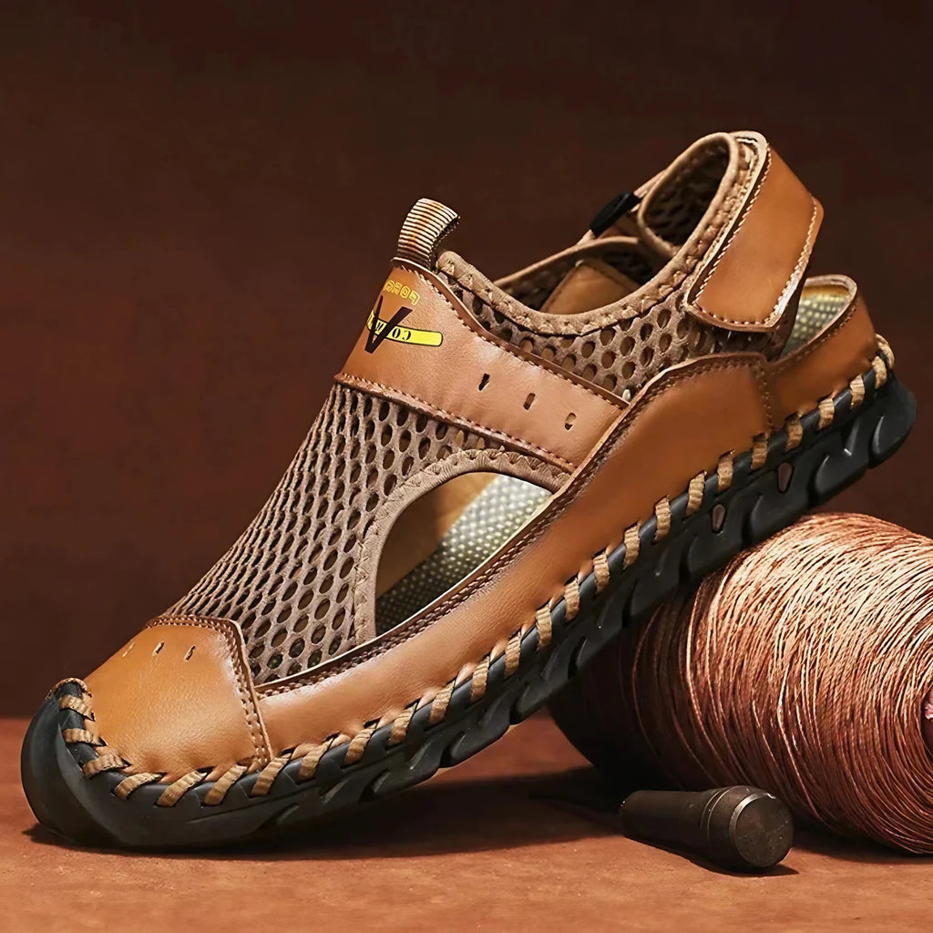 Sandales orthopédiques homme en maille, scratch avant et cheville, brun