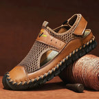 Sandales orthopédiques homme en maille, scratch avant et cheville, brun