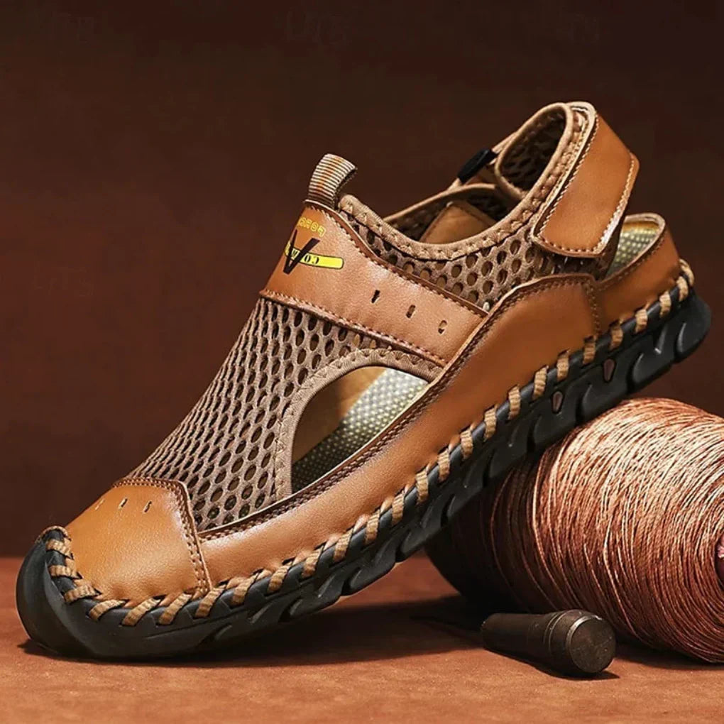 Sandales orthopédiques homme en maille, scratch avant et cheville, brun