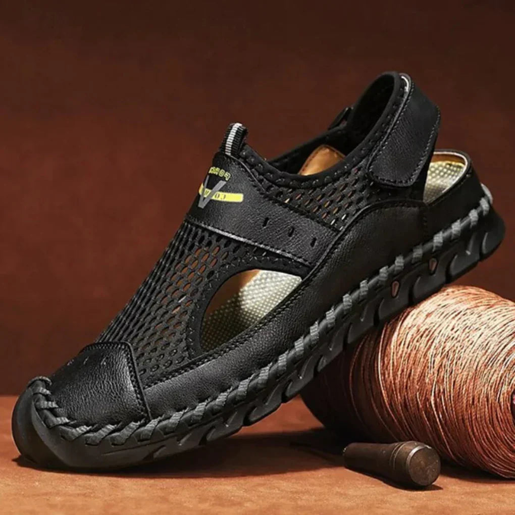 Sandales orthopédiques homme en maille, scratch avant et cheville, noir