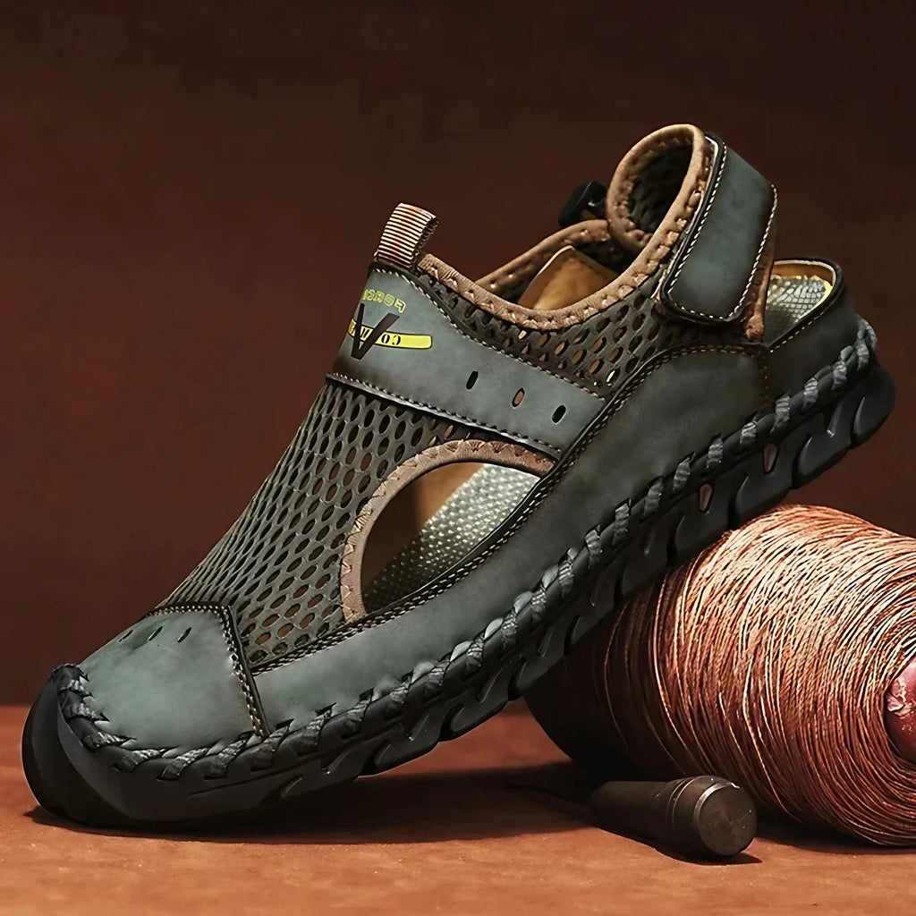 Sandales orthopédiques homme en maille, scratch avant et cheville, vert