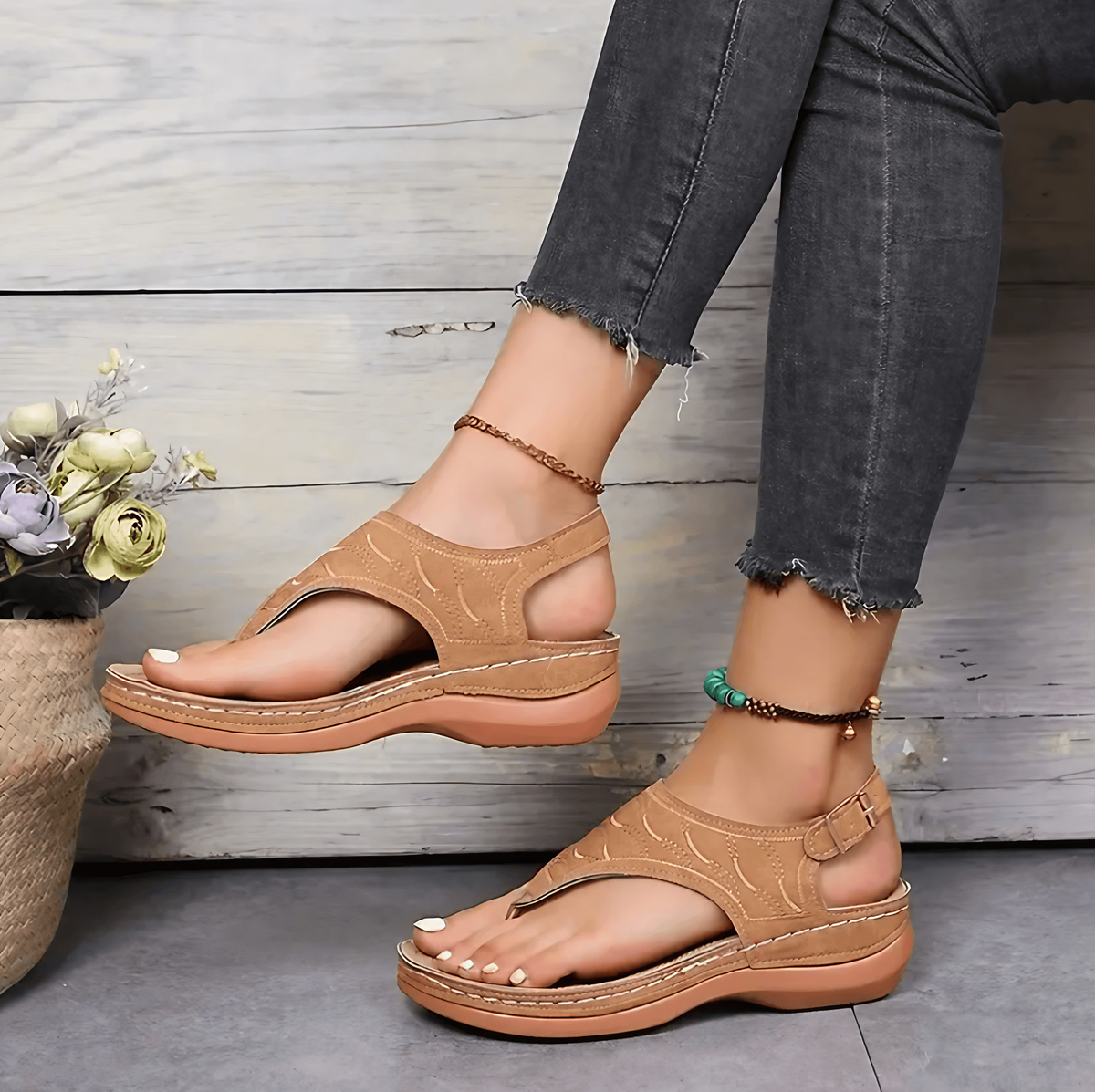 Sandales orthopédiques femme légères, semelle antidérapante, beige