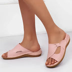 Sandales orthopédiques femme, deux sangles, amorti gel, rose