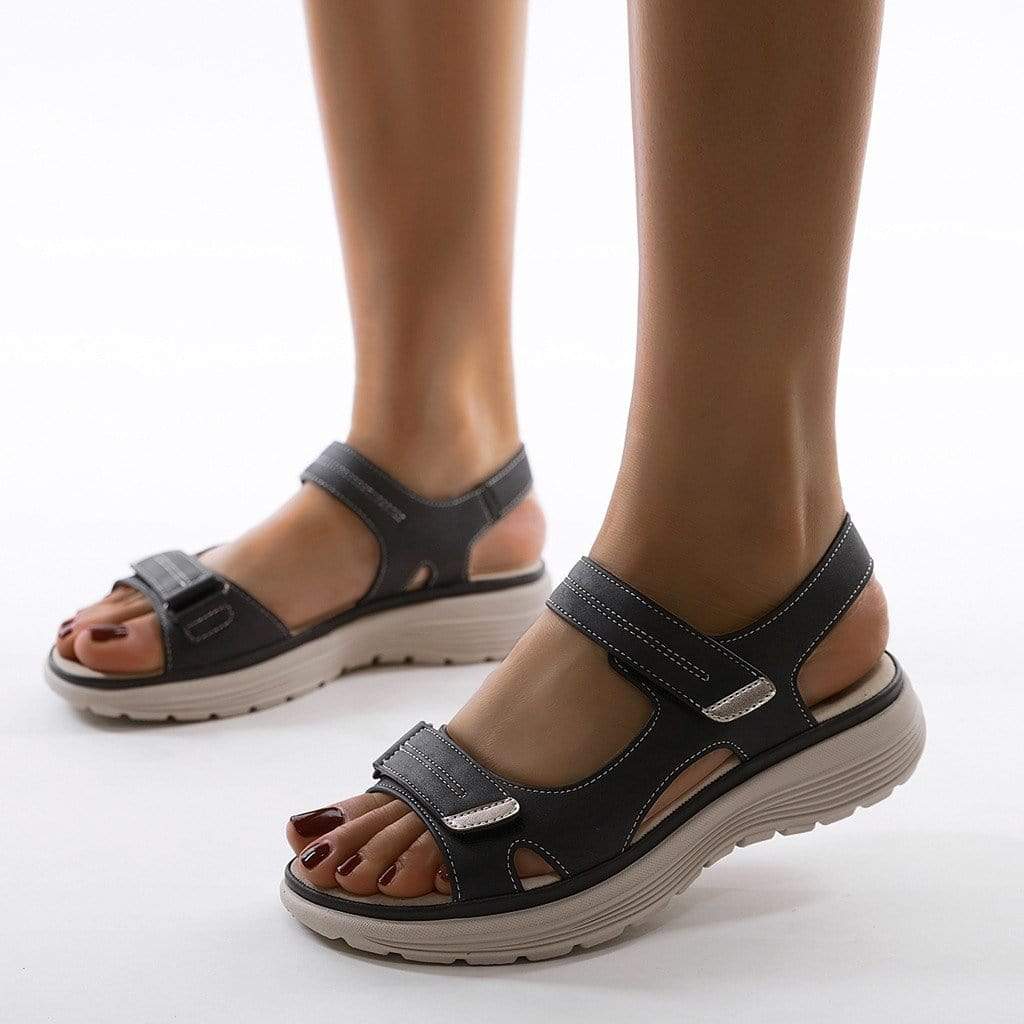 Sandales orthopédiques femme, voûte réglable et tige souple, noir