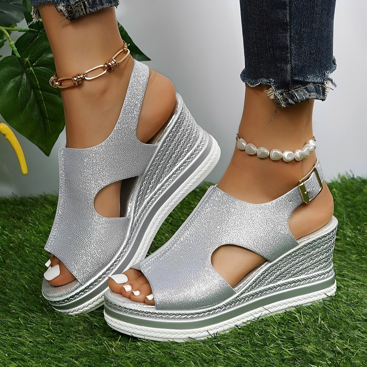 Sandales orthopédiques femme à semelle légère, six coloris, argenté brillant