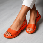 Sandales compensées femme à bout ouvert et bride arrière, orange