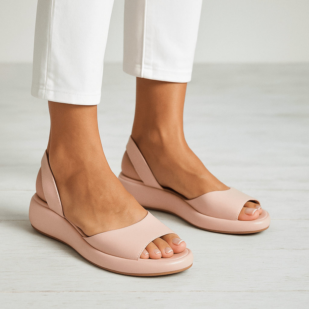 Sandales compensées femme à bout ouvert et bride arrière, rose