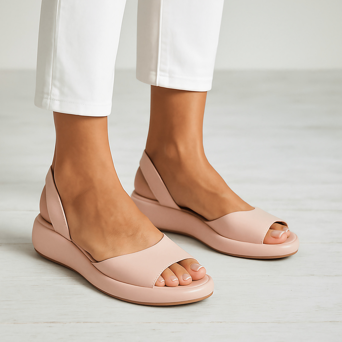 Sandales compensées femme à bout ouvert et bride arrière, rose