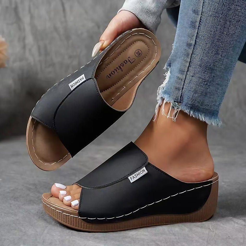 Sandales à plateforme femme, brides réglables, six coloris, noir