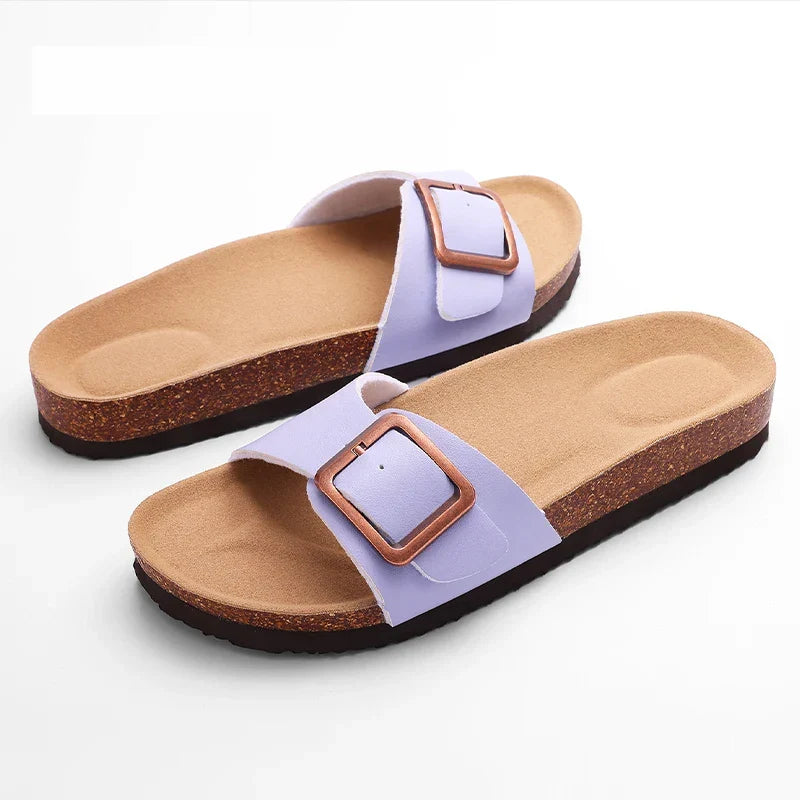 Sandales femme à boucle réglable, maintien de la voûte, violet