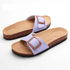 Sandales femme à boucle réglable, maintien de la voûte, violet