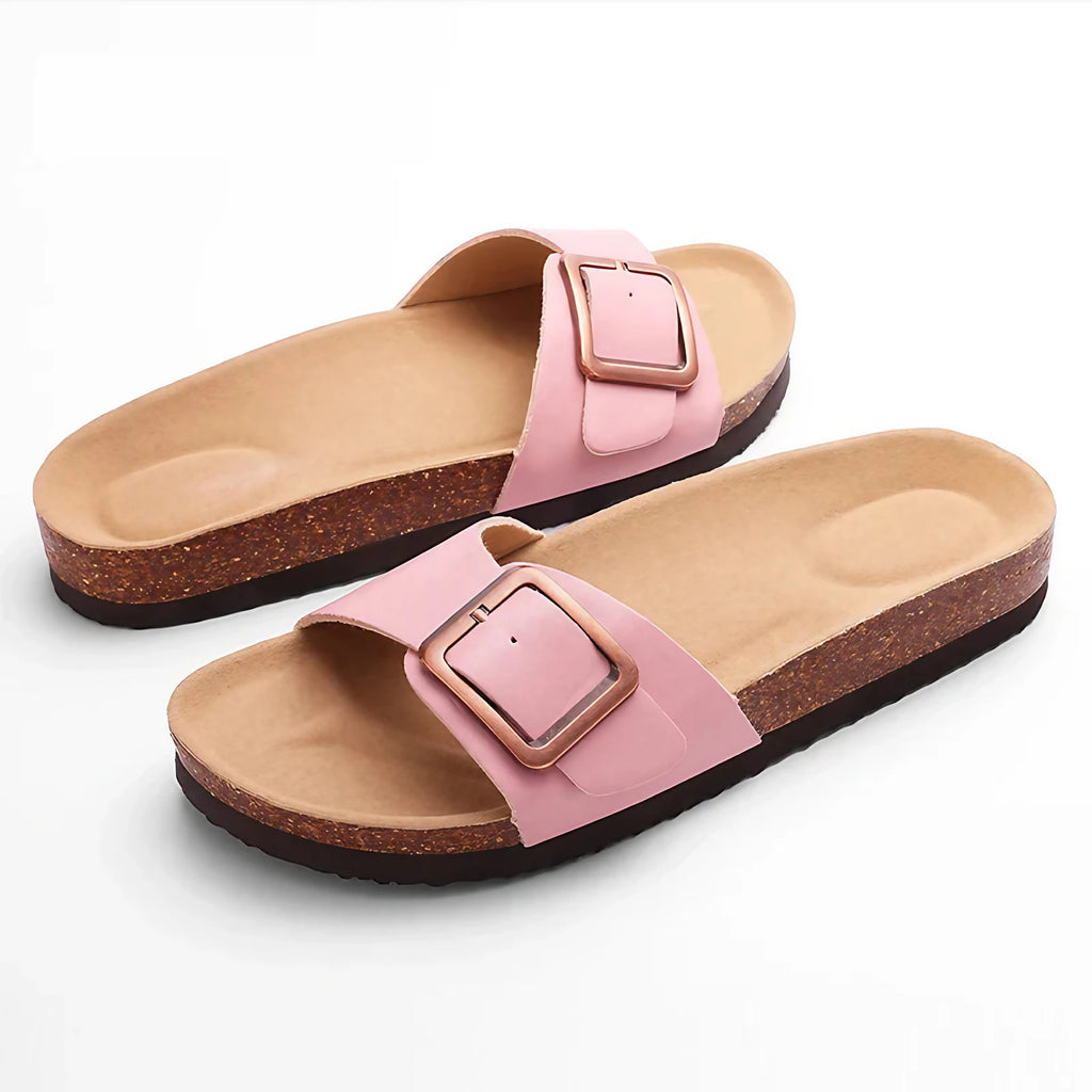 Sandales femme à boucle réglable, maintien de la voûte, rose