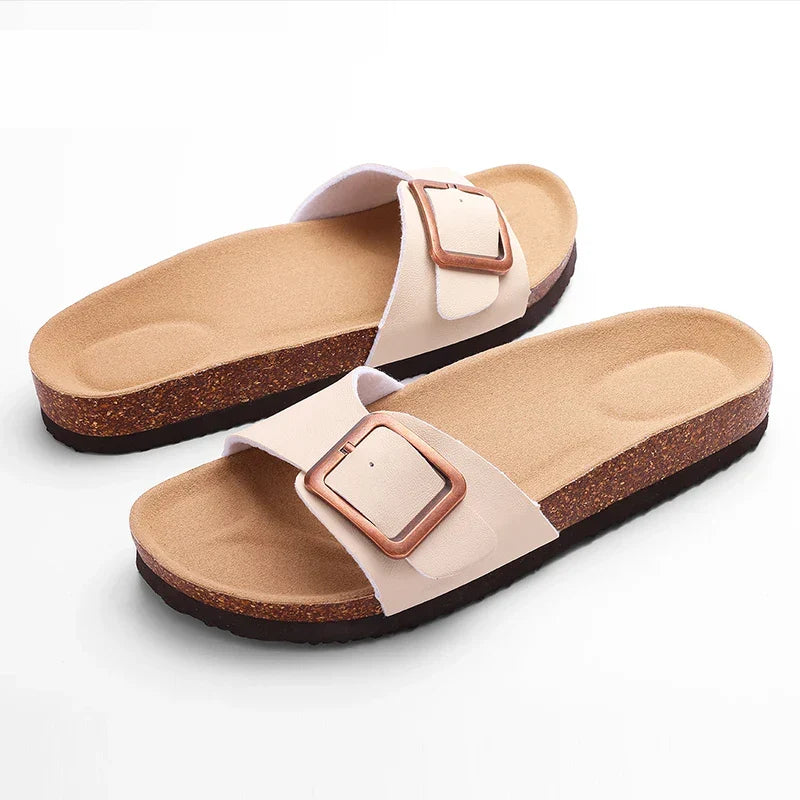 Sandales femme à boucle réglable, maintien de la voûte, abricot