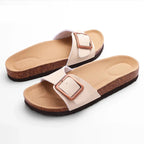 Sandales femme à boucle réglable, maintien de la voûte, abricot