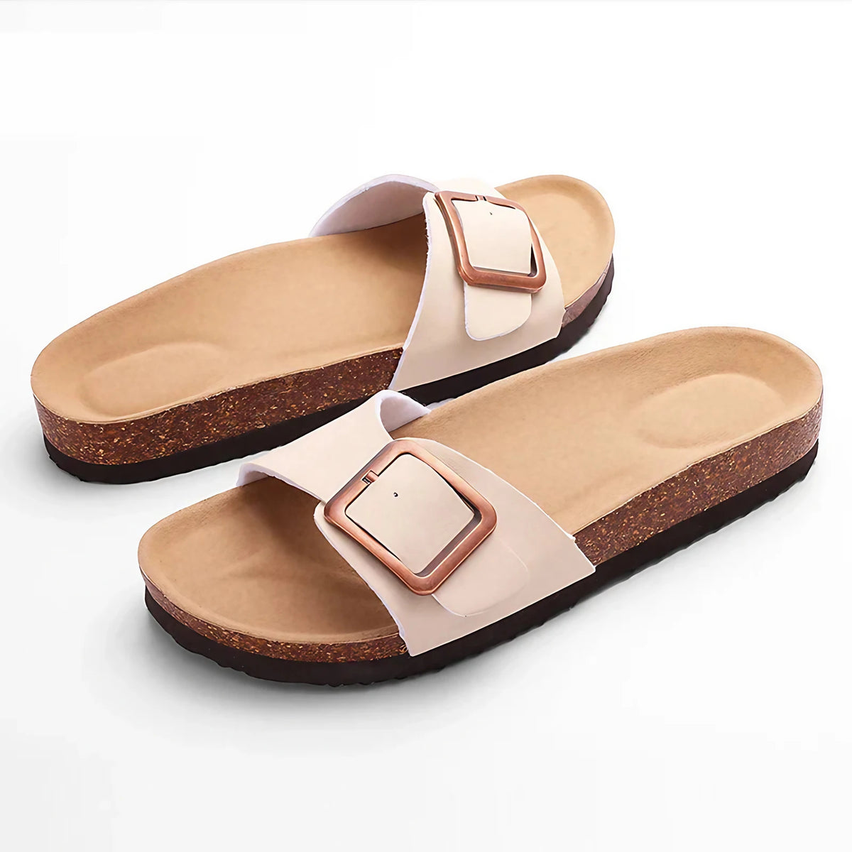 Sandales femme à boucle réglable, maintien de la voûte, abricot