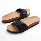 Sandales femme à boucle réglable, maintien de la voûte, noir