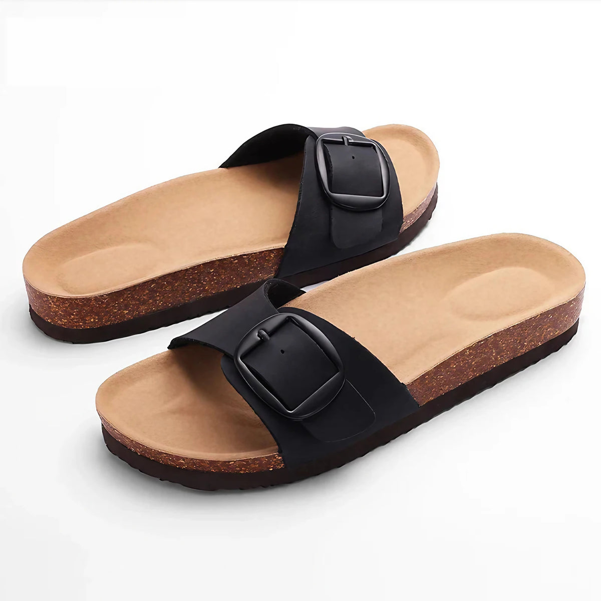 Sandales femme à boucle réglable, maintien de la voûte, noir