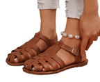 Sandales plates femme à fermeture réglable, cinq coloris, marron