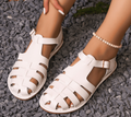 Sandales plates femme à fermeture réglable, cinq coloris, blanc