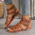 Sandales plates femme style romain à boucles réglables