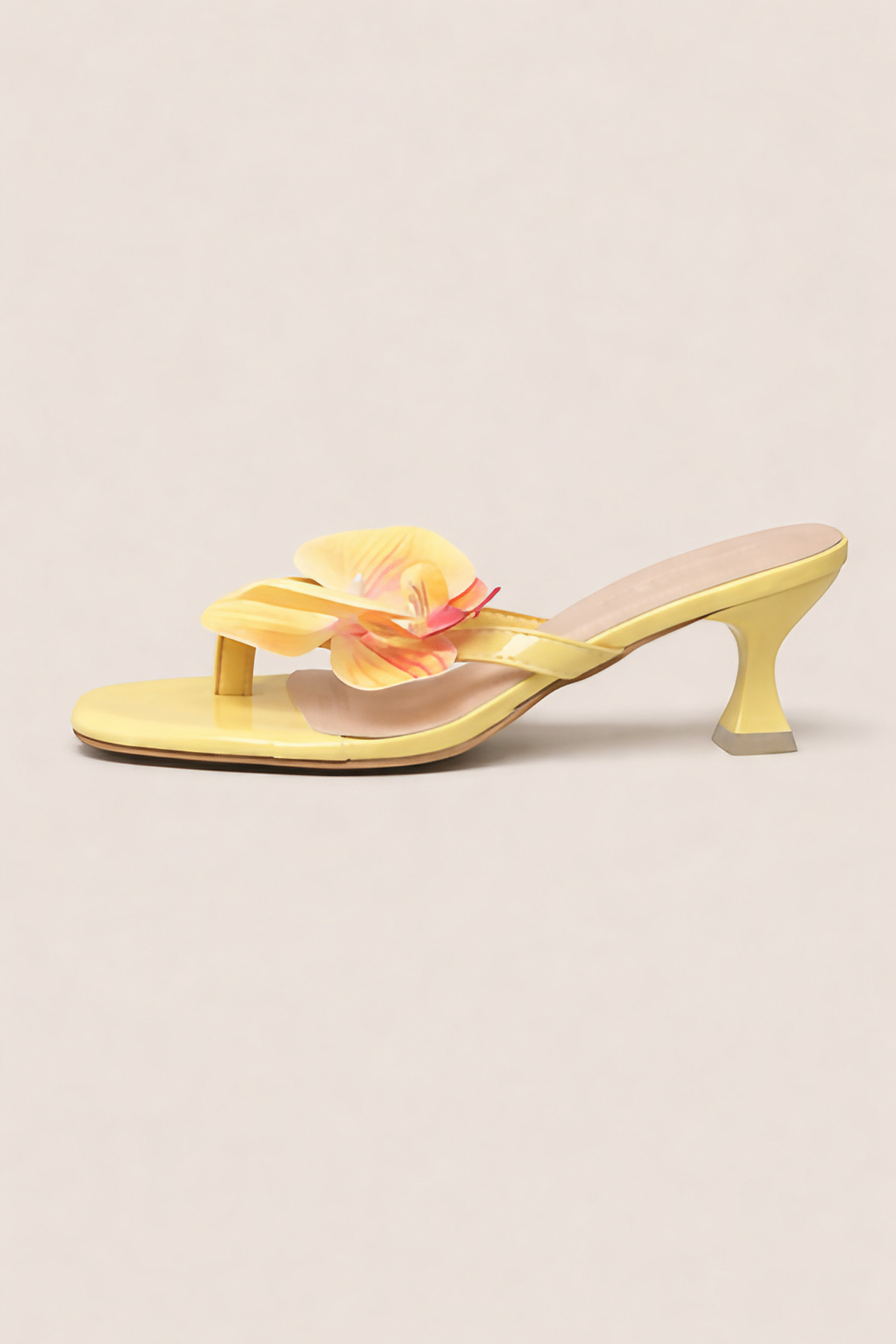 Sandales à talon moyen femme ornées d'une fleur, bout ouvert