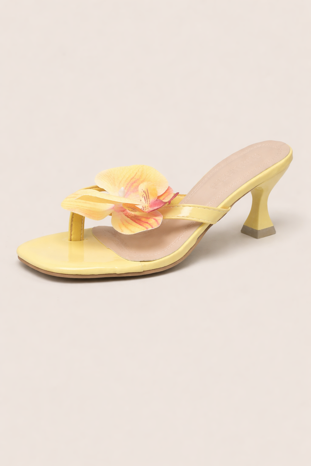 Sandales à talon moyen femme ornées d'une fleur, bout ouvert