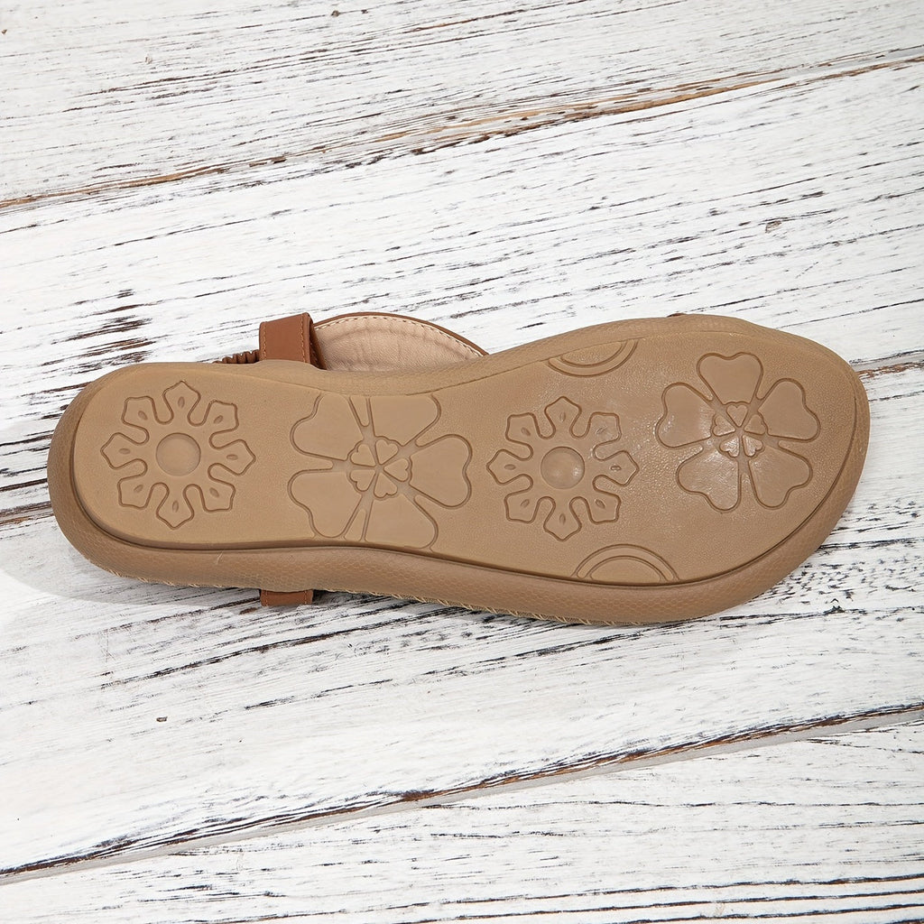 Tongs femme à fleurs perlées, brides élastiques, style bohème