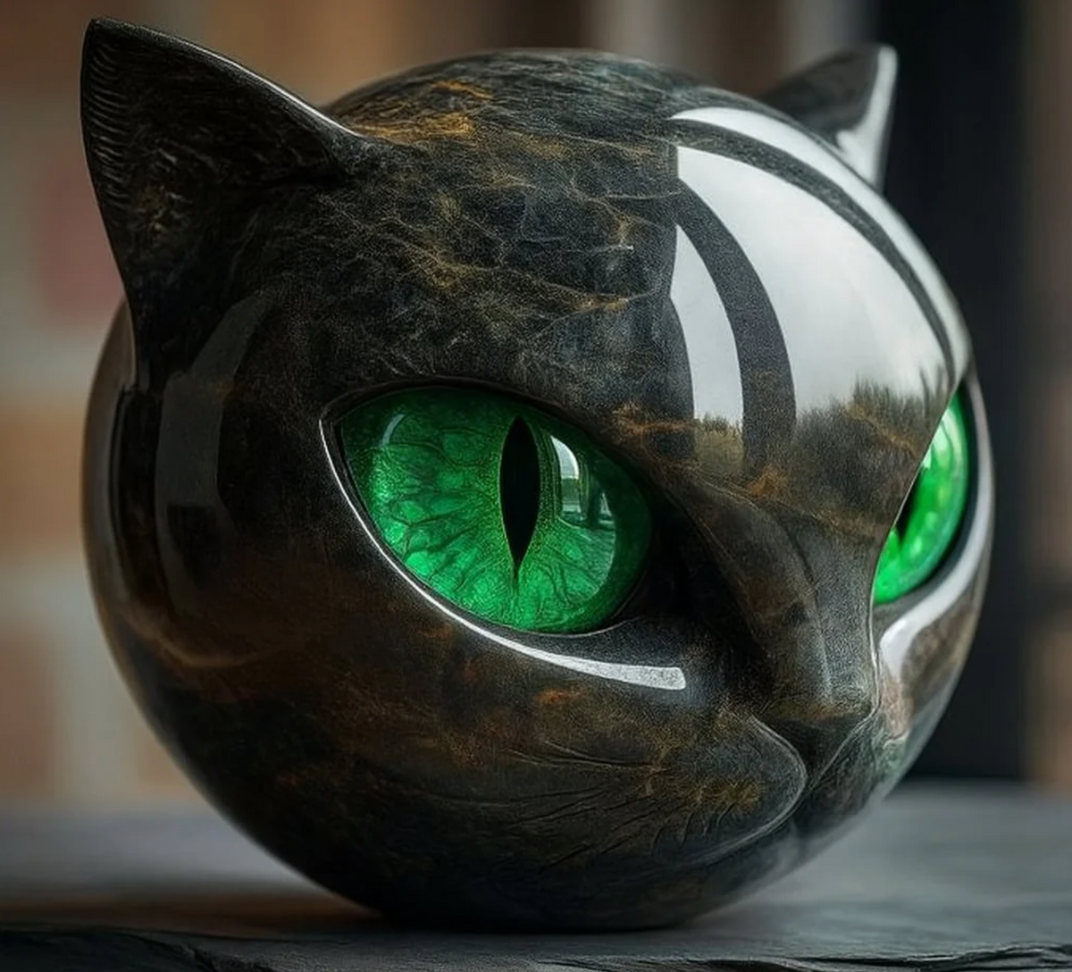 Statuette tête de chat effet marbre, 12 cm, cinq coloris, vert