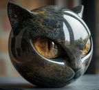 Statuette tête de chat effet marbre, 12 cm, cinq coloris, doré