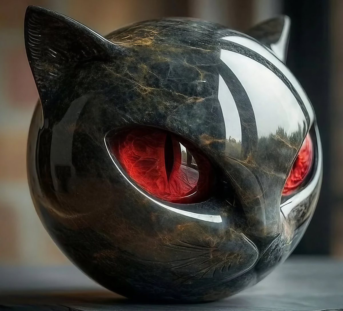 Statuette tête de chat effet marbre, 12 cm, cinq coloris, rouge