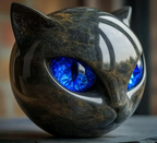 Statuette tête de chat effet marbre, 12 cm, cinq coloris, bleu