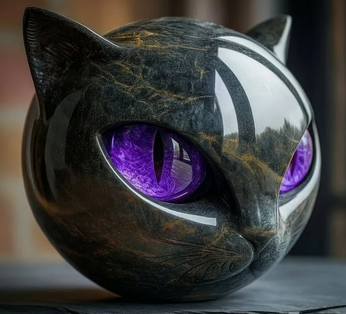 Statuette tête de chat effet marbre, 12 cm, cinq coloris, violet