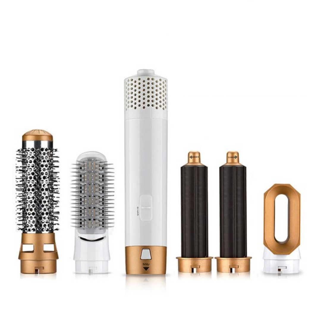 Sèche-cheveux multifonction 5 en 1, embouts interchangeables, doré