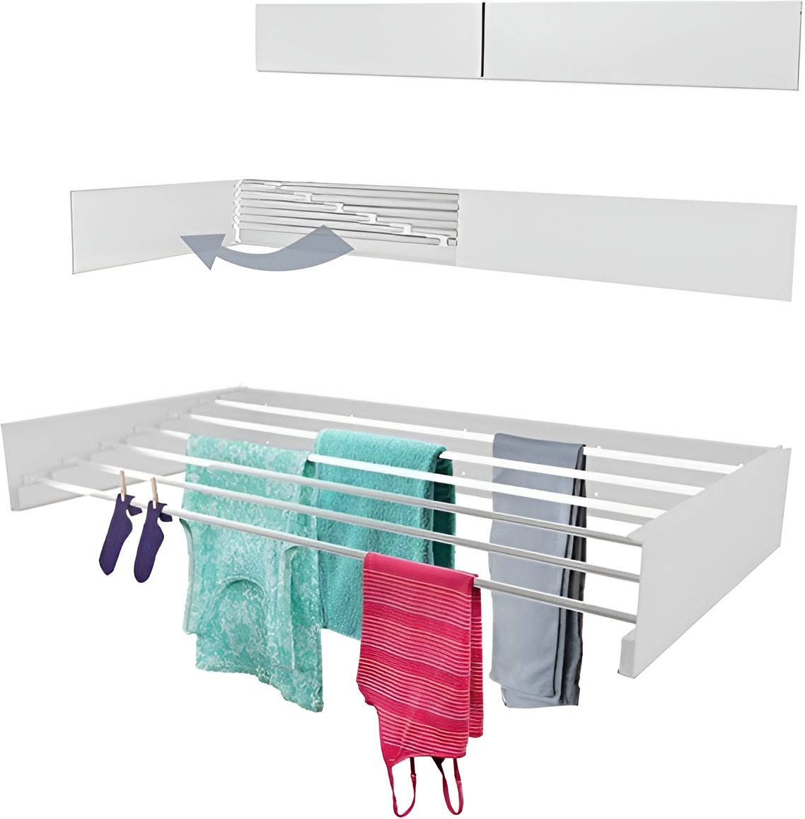 Séchoir à linge mural pliable en fer, 80 x 40 x 10 cm, blanc