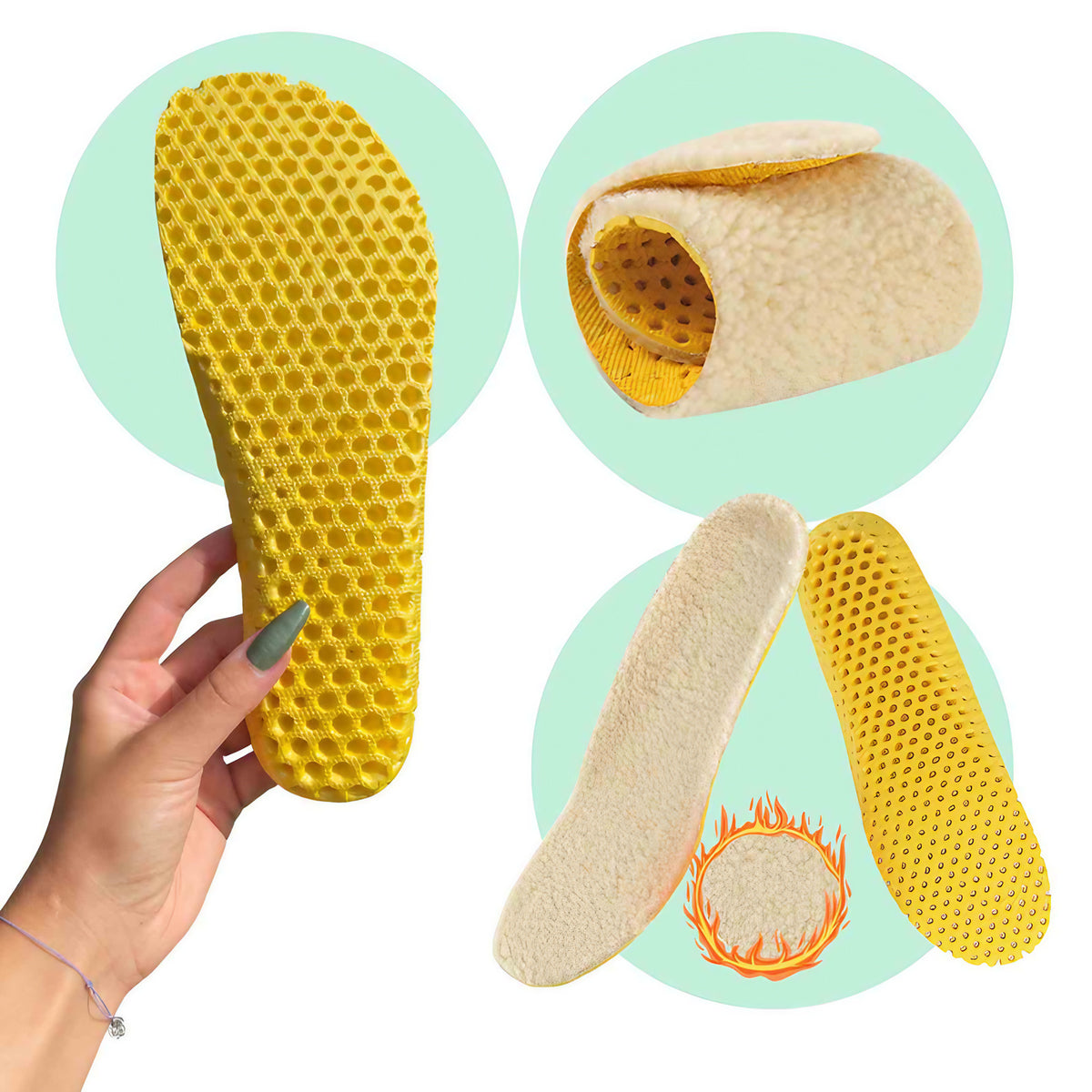 Semelles d'hiver en laine pour chaussures pieds nus, deux tailles