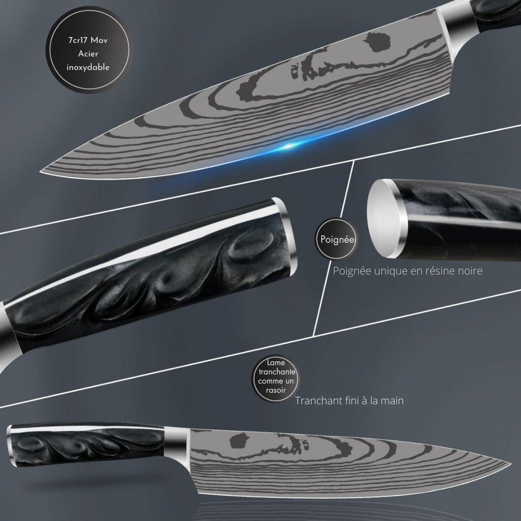Coffret de 10 couteaux de cuisine en acier 7Cr17MoV