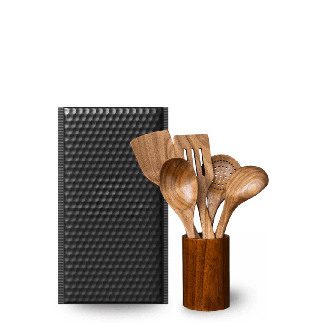 Ustensiles de cuisine en bois naturel, jeu de 5 pièces