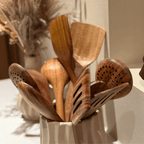Ustensiles de cuisine en bois naturel, jeu de 5 pièces