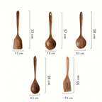 Ustensiles de cuisine en bois naturel, jeu de 5 pièces