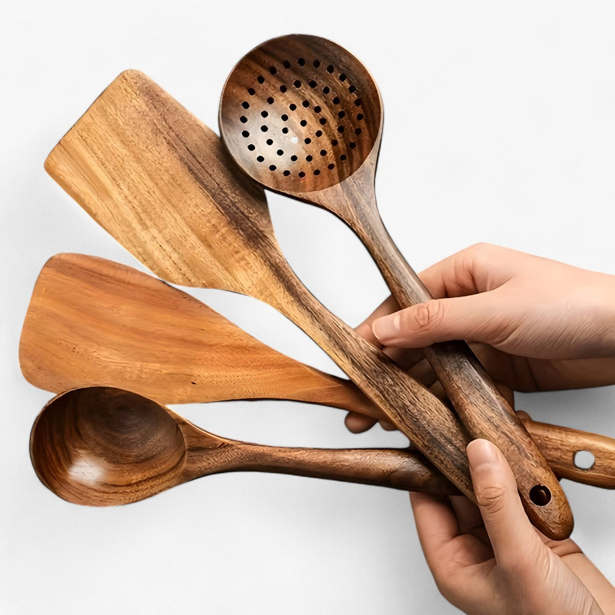 Set d'ustensiles de cuisine en bois, 11 pièces