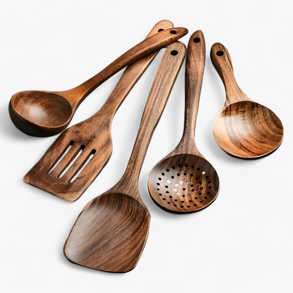 Set d'ustensiles de cuisine en bois, 11 pièces