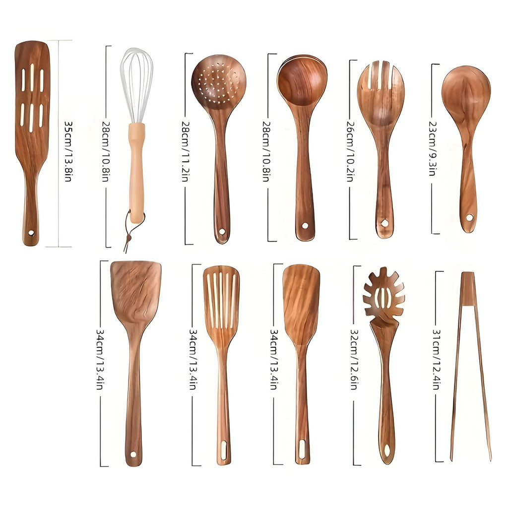 Set d'ustensiles de cuisine en bois, 11 pièces