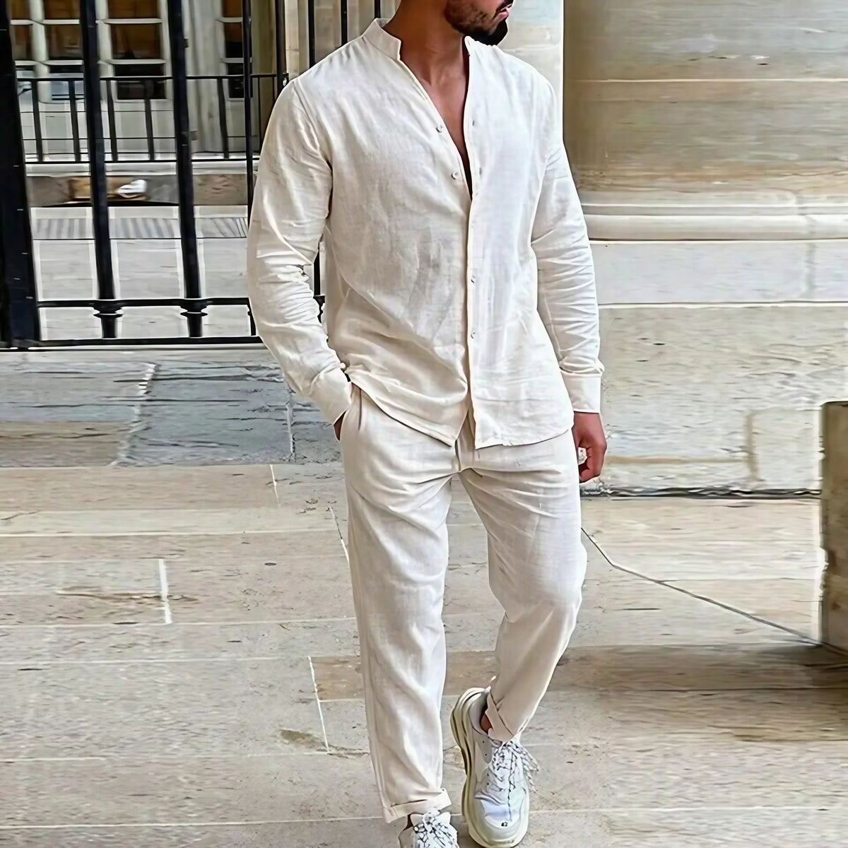 Ensemble homme d'été deux pièces, beige ou noir, beige