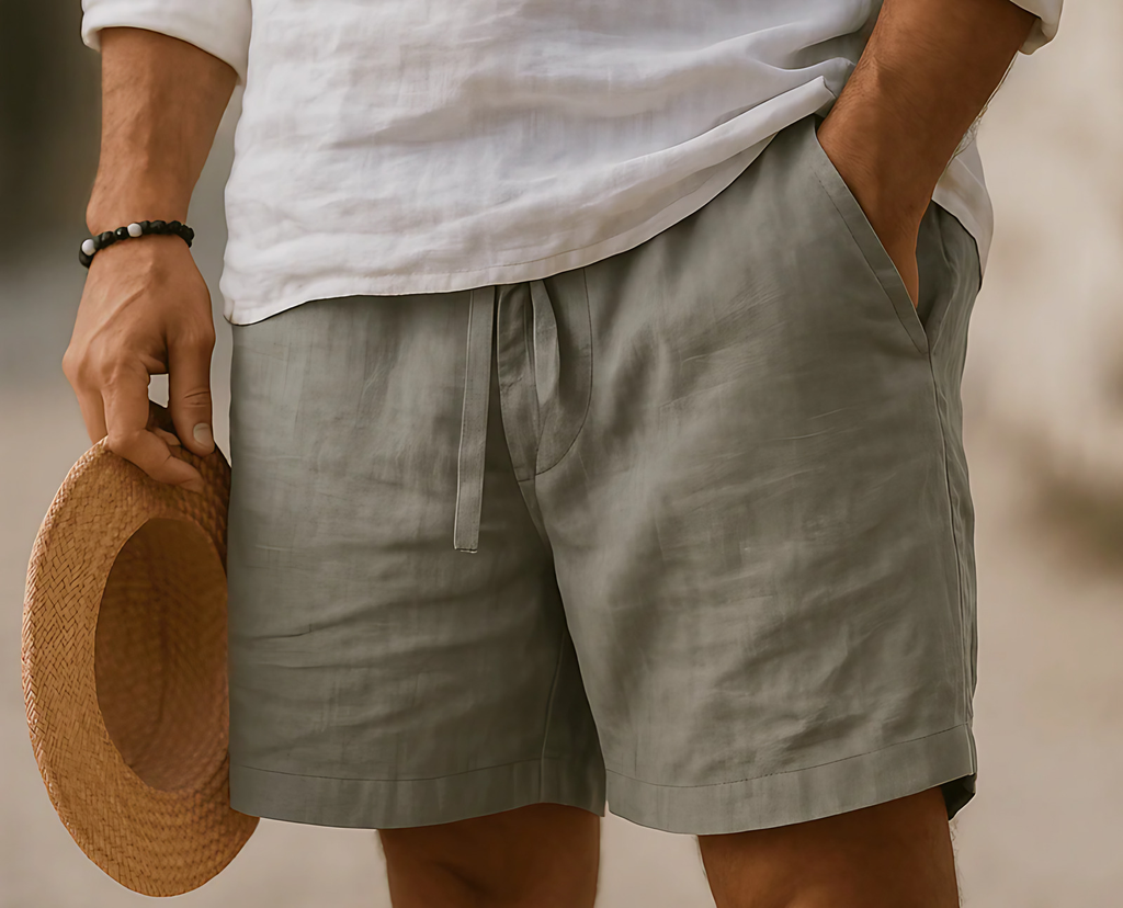 Bermuda homme léger, taille élastique à cordon, sept coloris, gris